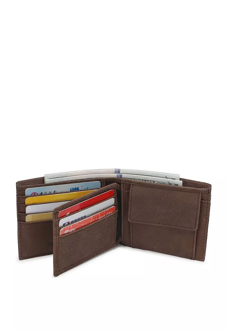 男士皮革 RFID 零錢雙折短夾 / 錢包  (Men's RFID Genuine Leather Bi Fold Center Flap Short Wallet With Coin Compartment)