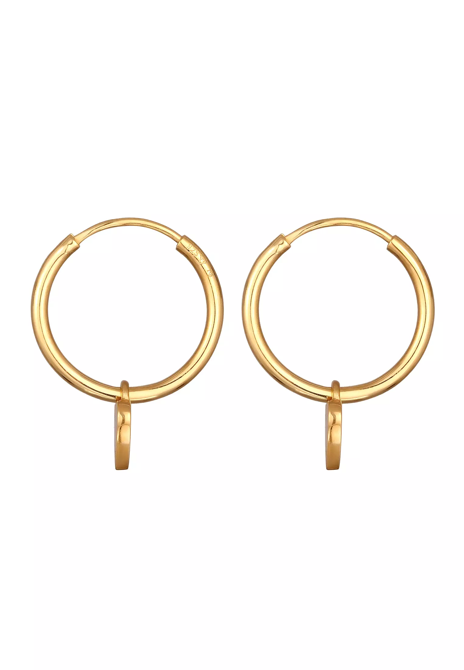 Earrings Creoles Heart Pendant Enamel Dark Red In Gold Plated