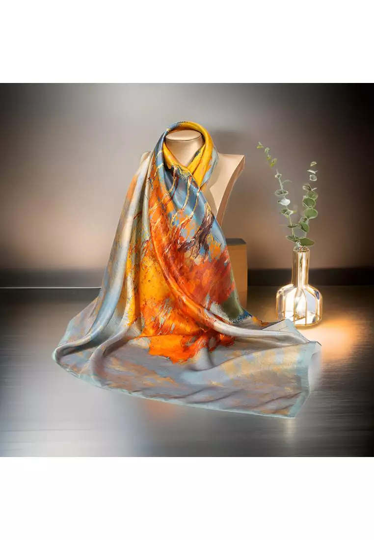 Luxury Silk Ladies' Large Scarf, Sun-Proof Crepe Satin, Premium Souvenir.