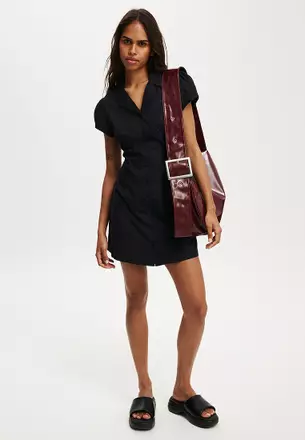 cotton on leather dress Cotton:On Kids Penny Vegan Leather Pinafore Dress Jumper w Pockets Black  Size 2