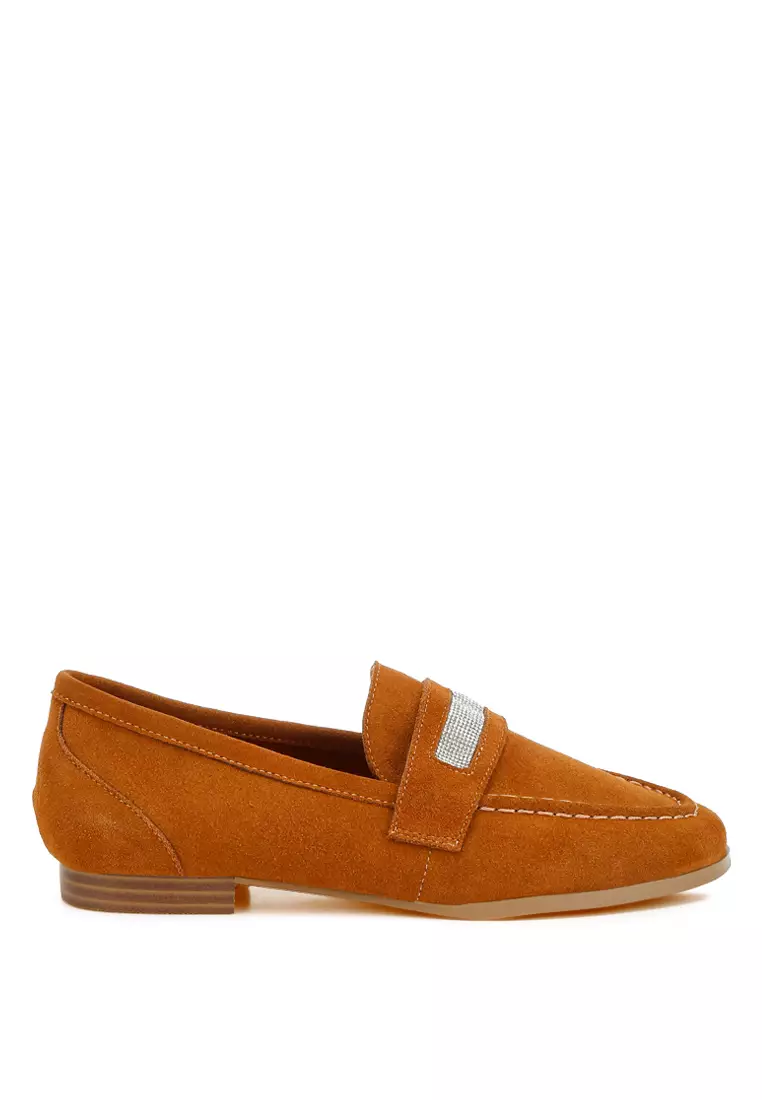 Discount on Rag & CO.  shoes - SKU: Rhinestone Penny Strap Loafers in Tan