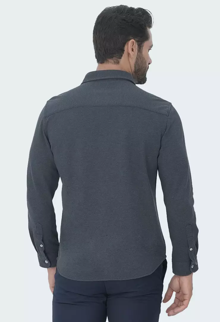 Johnwin - Kemeja Formal Pria - Model Basic - Katun Knitting - Lengan Panjang - Slim Fit - Milan Collection