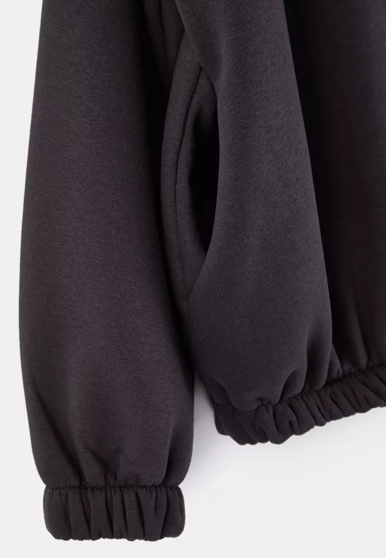 Anthracite Bomber Collar Oversize/Wide Fit Front Zipper Plus Size Sweatshirt Tbbaw26Ao00038