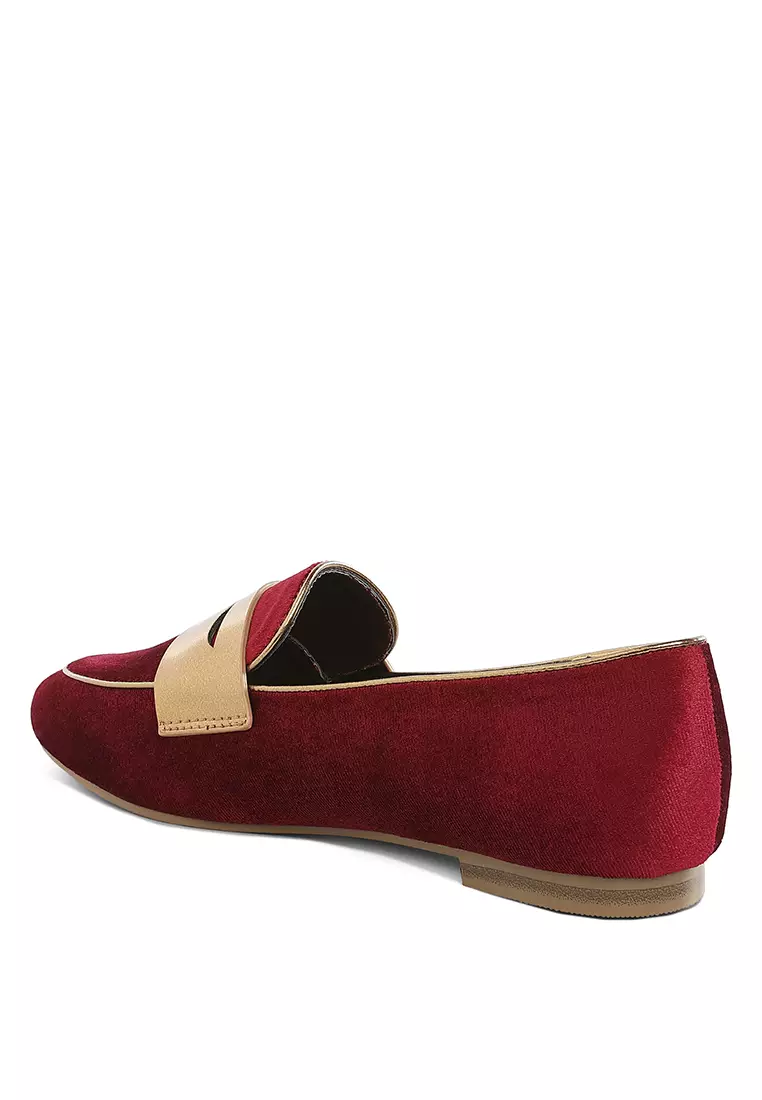 Sepatu Loafer Beludru Tali Penny Warna Burgundy