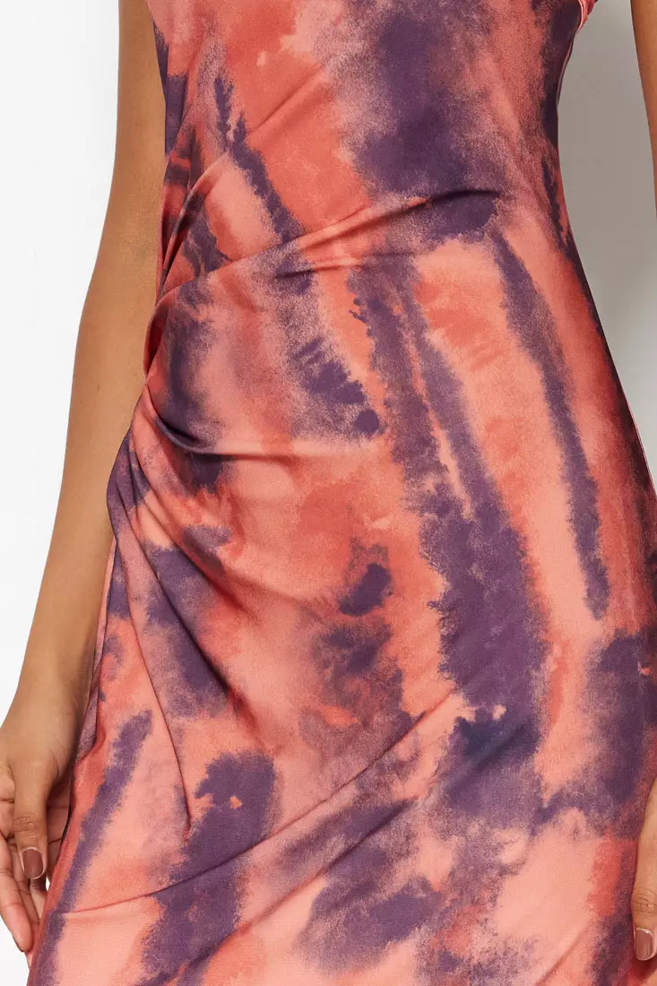 Printed, Fitted Midi One-Shoulder, Flexible Knit Dress