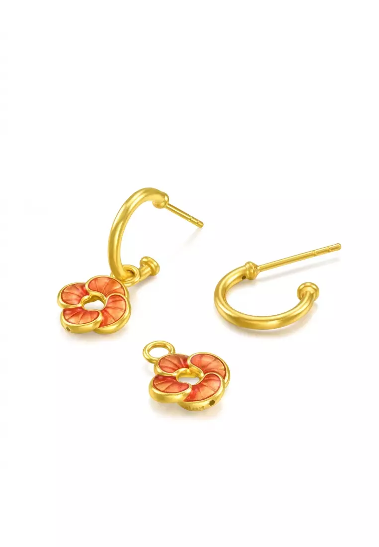 999 24K Solid Gold Auspicious Windmill Dual Sided Wear Dainty Drop Earrings for Women 95573E