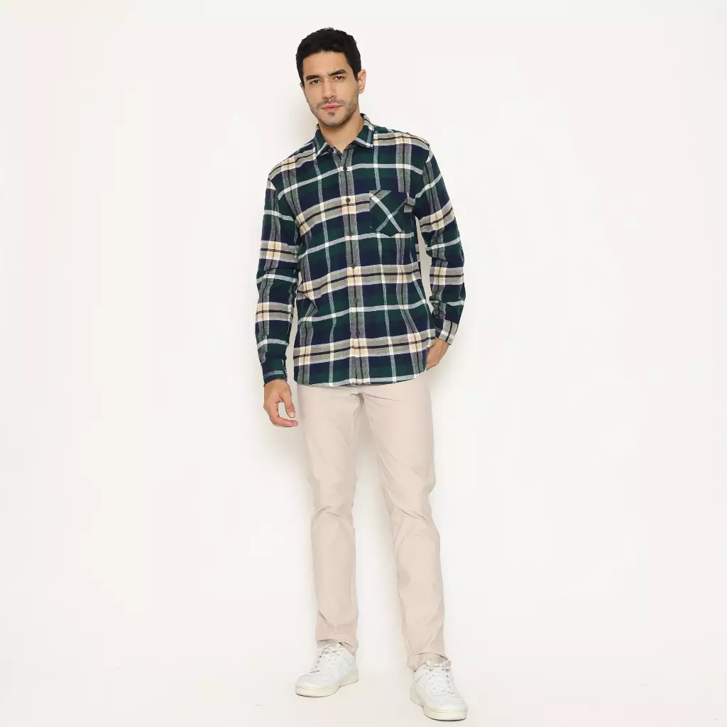 AMK Kemeja Pria Flannel Lengan Panjang SHF KENZO L/S GREEN