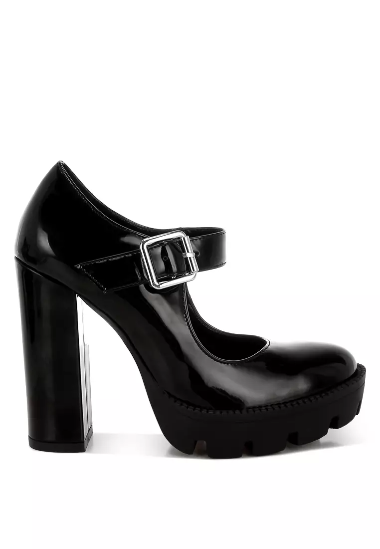 Black Patent PU High Heeled Mary Jane Shoes