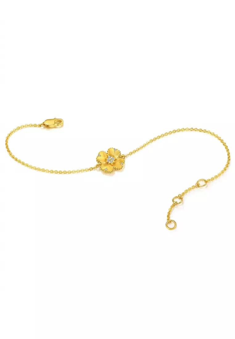 999 24K Solid Gold Rhyme Four-Leaf Clover Diamond Bracelet for Women 95101B