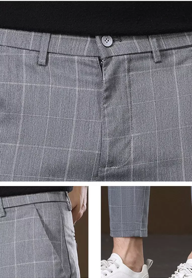 Man's Checked Slim Ankle Suit Pants