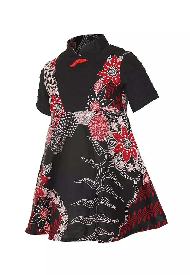 Baju Anak Perempuan Lianzel 4Th-14Th Dress Batik Anak Black Lengan Pendek