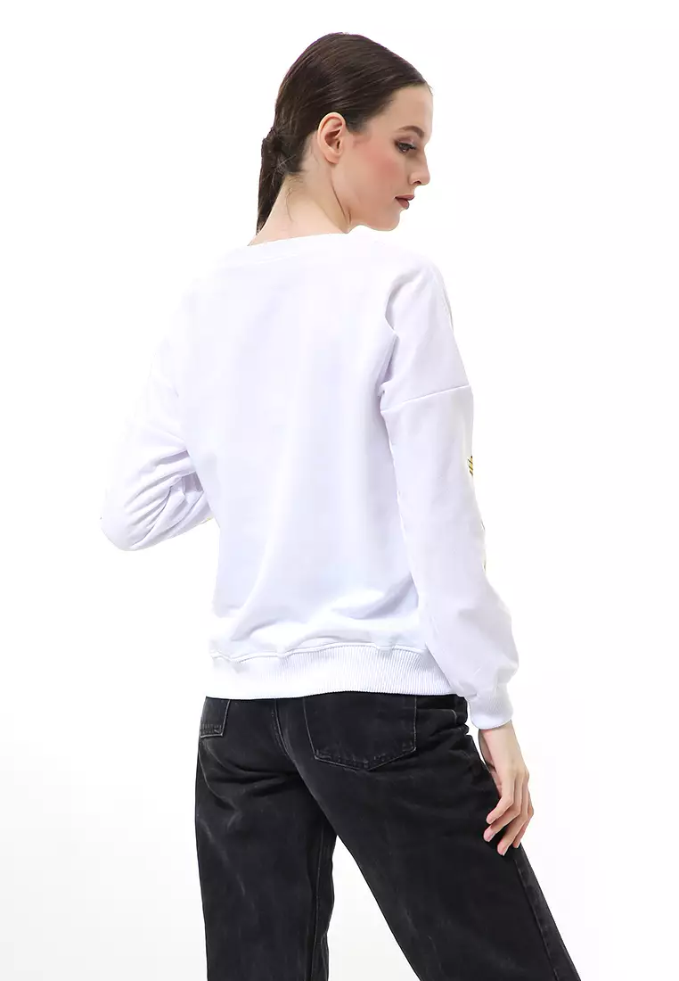 Nadeline Sweater Galaxy Star Oversize Atasan Wanita Relaxed Fit - Putih