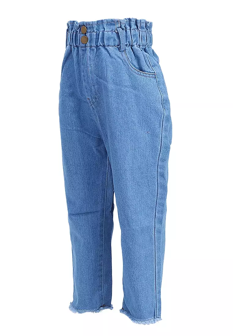 Yocelyn Celana Jeans Highwaist Anak Perempuan Korean Style Long Pants Material Denim ORIGINAL - Blue