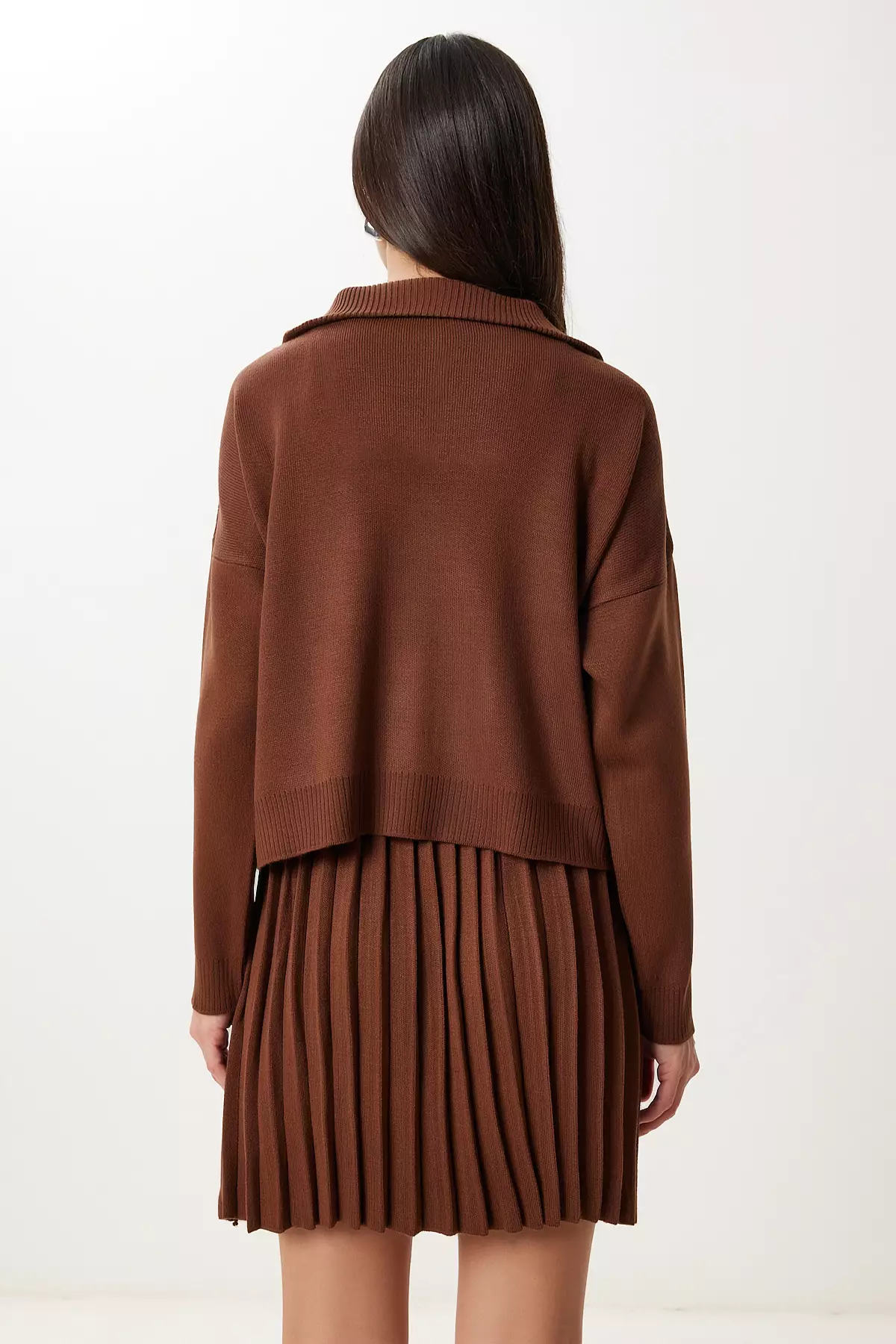 Women'S Brown Knitwear Sweater Skirt Set Pf00113