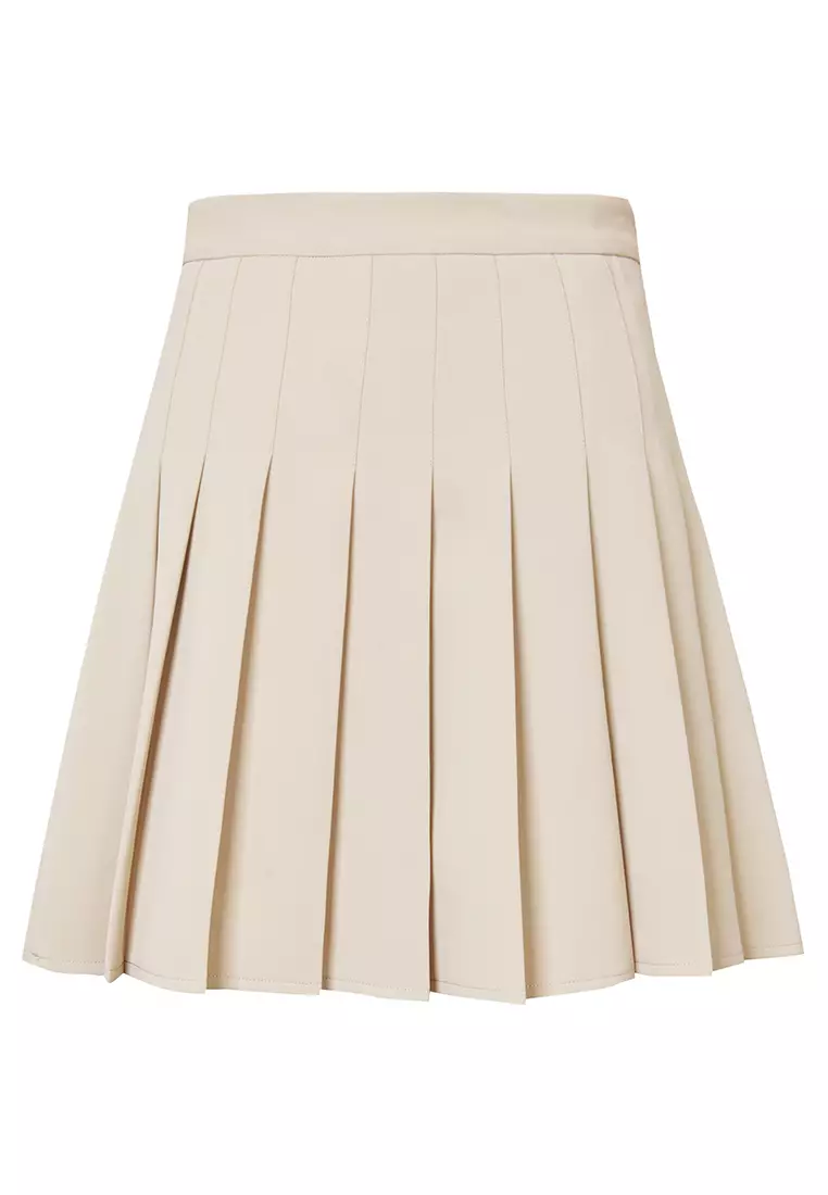 Khaki Pleated High Waist Skirt