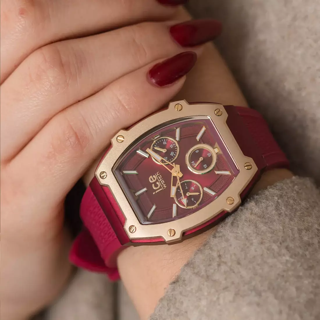 Jam Tangan Wanita Ice Watch ICE Boliday - Gold Burgundy 40mm [022868]