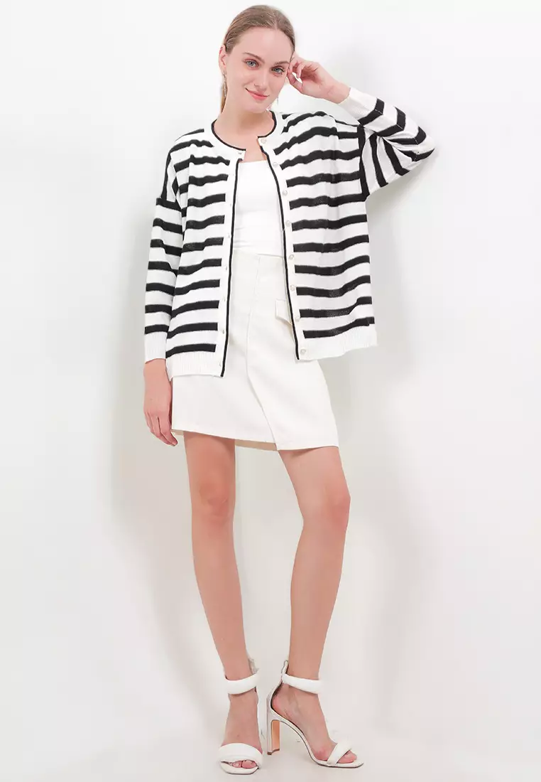Stripe Pearl Button Cardigan