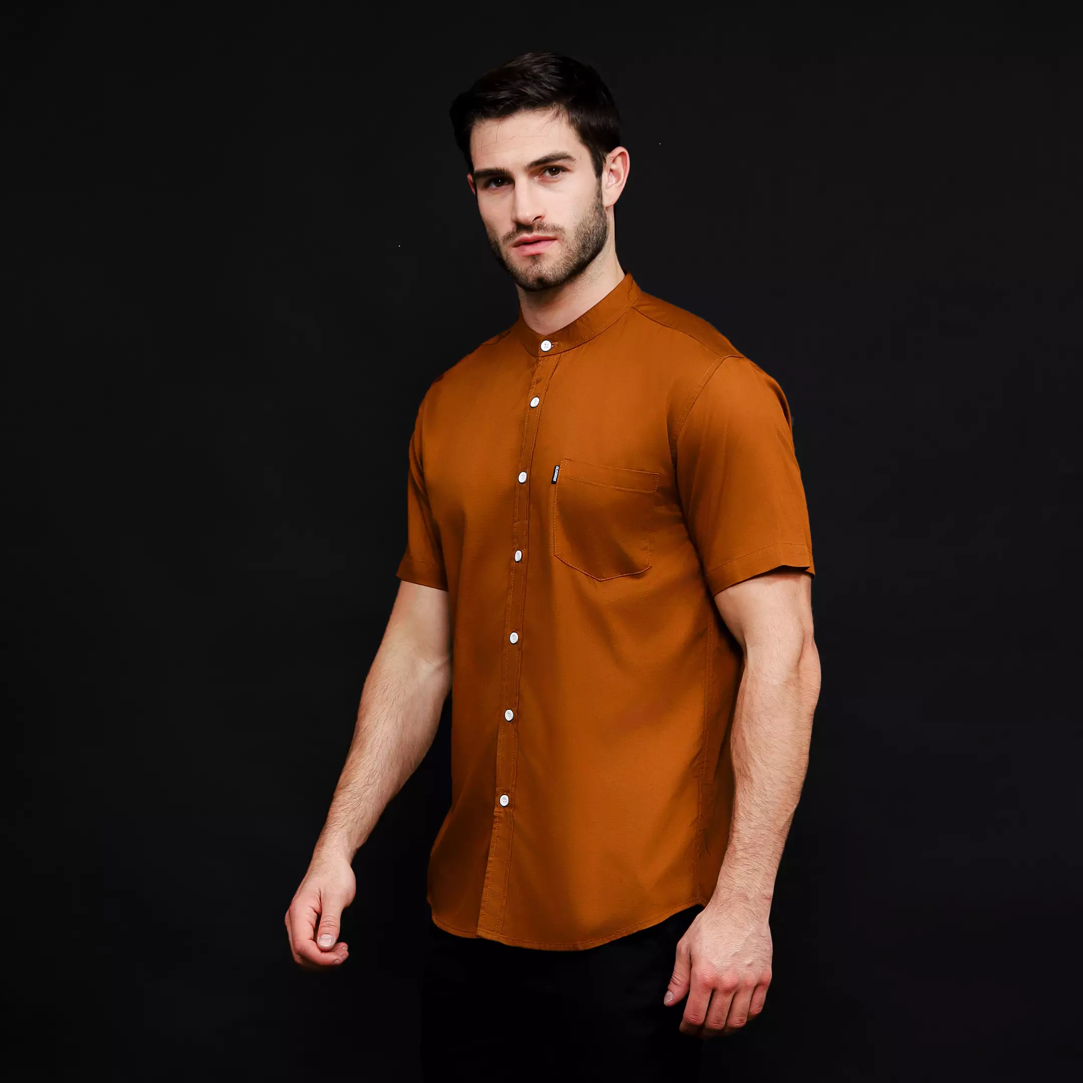 Rayon Shanghai Kemeja Pendek Polos Caramel
