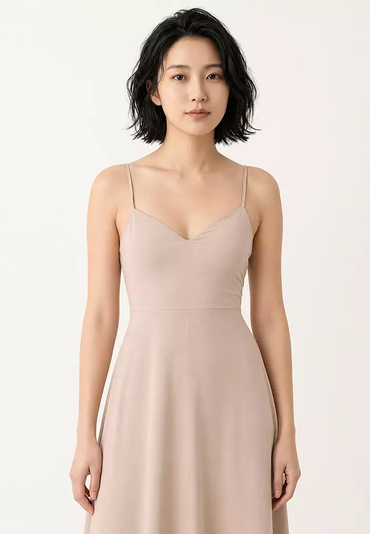 Women's Beige Rope Strap Back Tie Detail Maxi Size Summer Dress