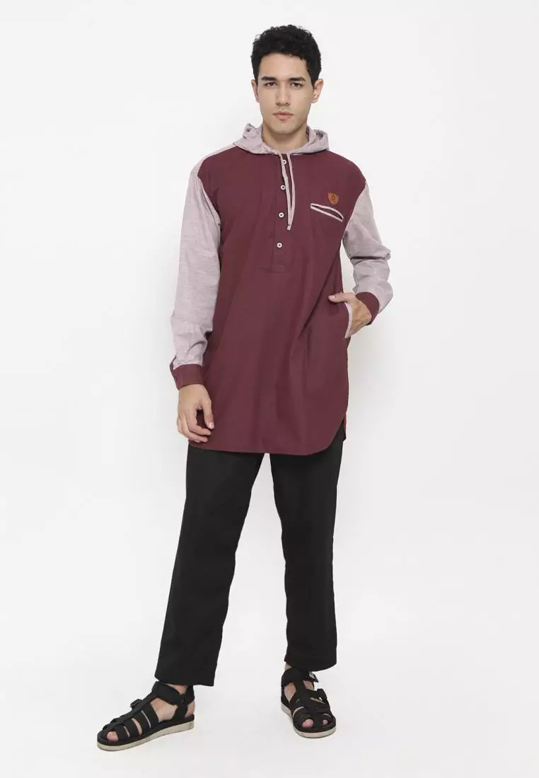 Zayidan Baju Koko Gamis Muslim Pria Zafri Hoodie - Maroon