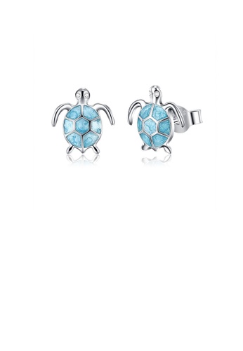 Glamorousky white 925 Sterling Silver Fashion Cute Blue Turtle Stud Earrings with Cubic Zirconia DABBAAC285195EGS_1