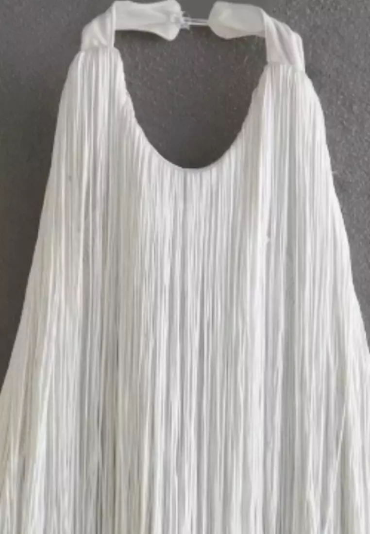 夏季氣質時尚無袖流蘇純色連衣裙CA26022401W