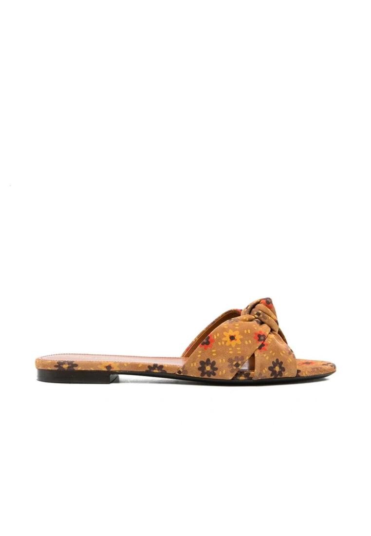 SAINT LAURENT - Saint Laurent Bianca Knotted Suede Slides - Brown