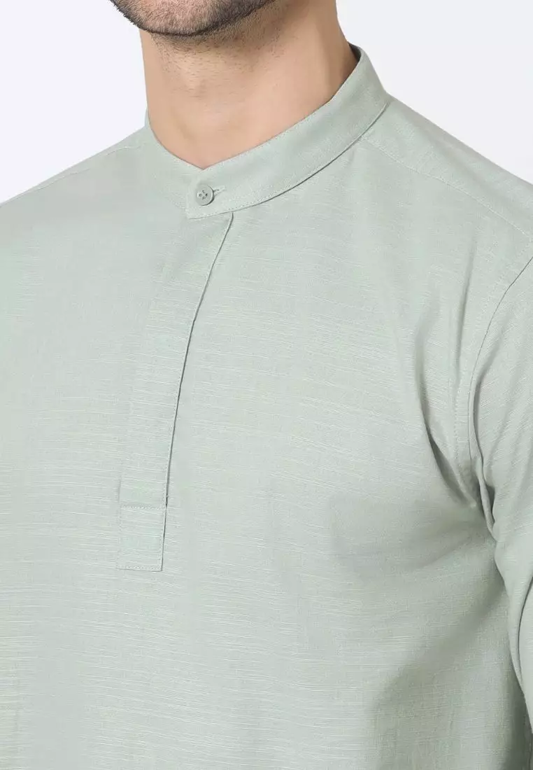 Cotton Well Oman Henley Shirt Soft Sage │Kemeja Koko Basic Lengan Panjang Hijau Sage Muda