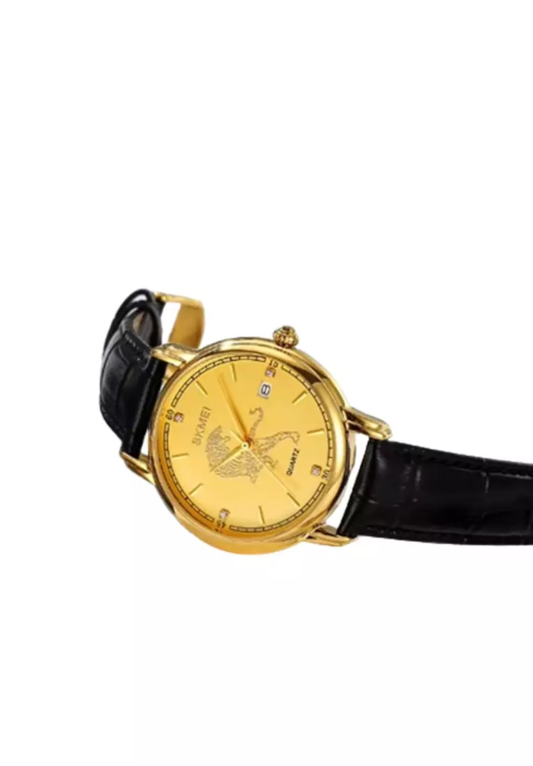 Jam Tangan Quartz Analog Shio Chinese Zodiac Waterproof 30M Macan ORIGINAL - Black Gold