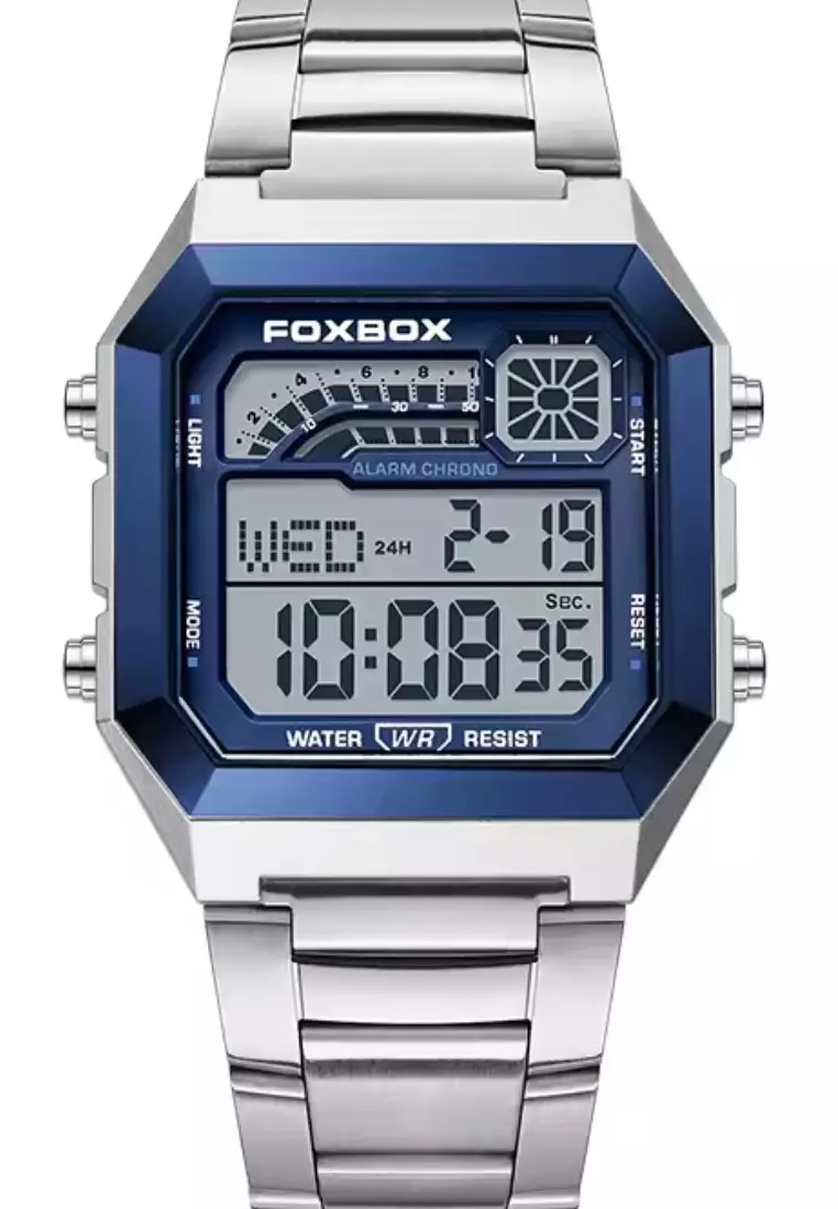 FOXBOX Unisex Digital Watch, Silver/Blue