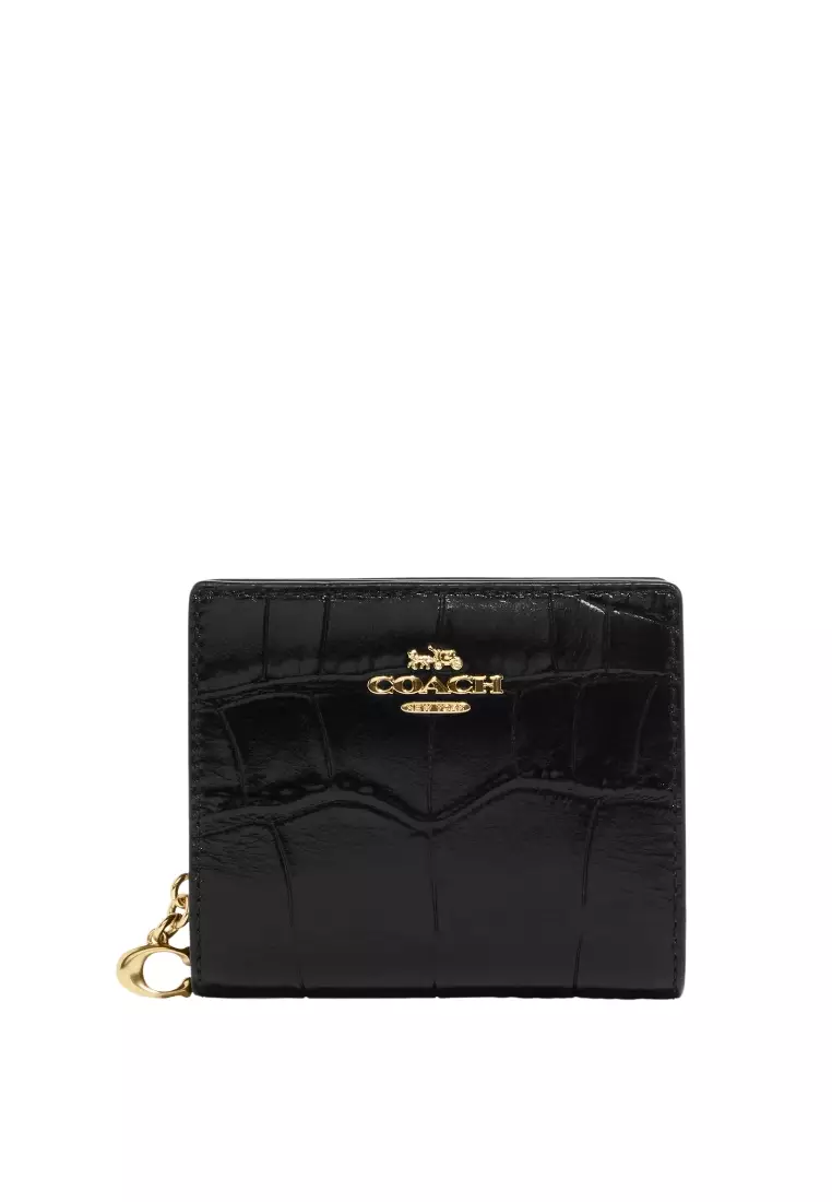 Coach Snap Wallet With Crocodile-Embossed leather In Black C6092