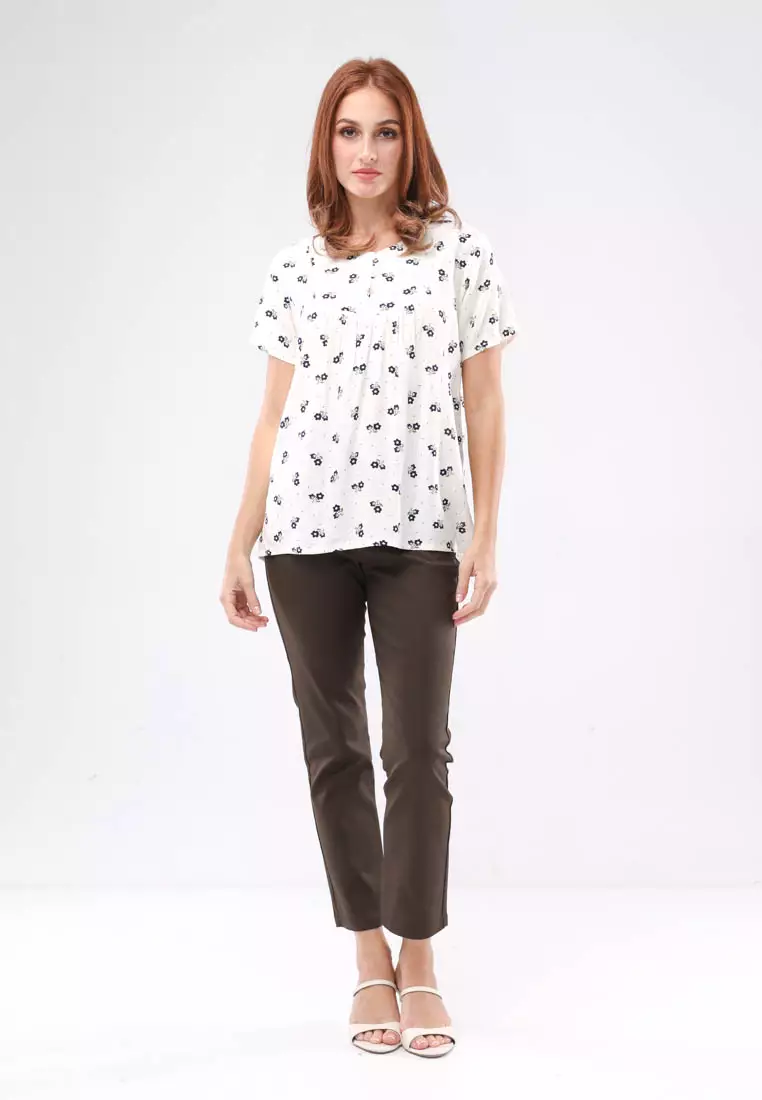 Woven Printed Soft Linen Short Sleeve Blouse