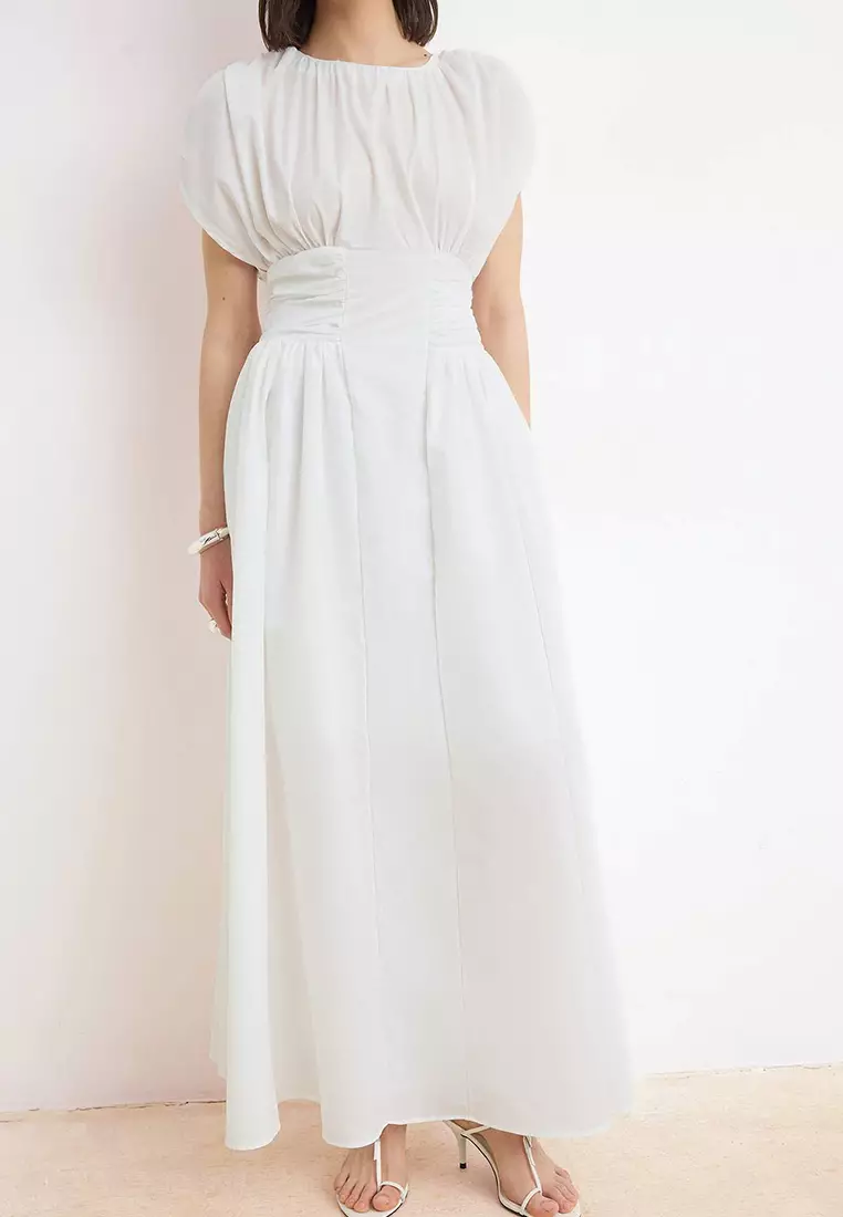 White Corsage Detailed Maxi Woven Dress Twoss26El679