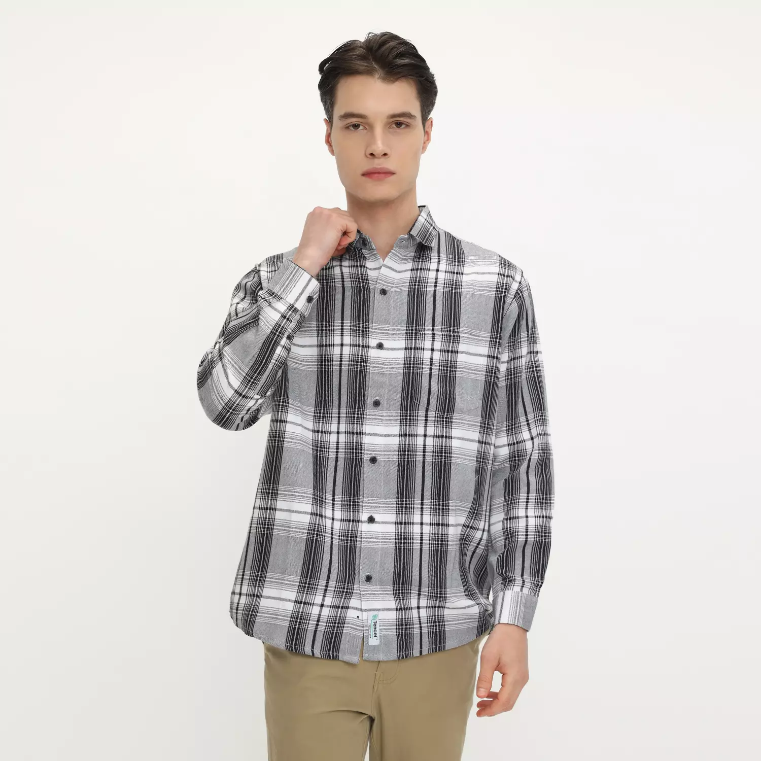 LARUSSO Kemeja Flannel Tencel Panjang - Grey Black N001