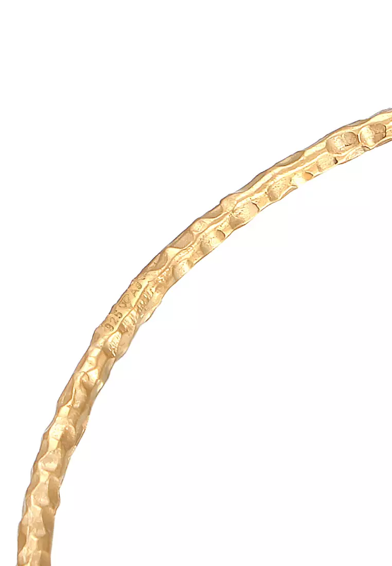 Gelang Perhiasan Perak 925 Wanita Bangle Basic Hammered Gold Plated