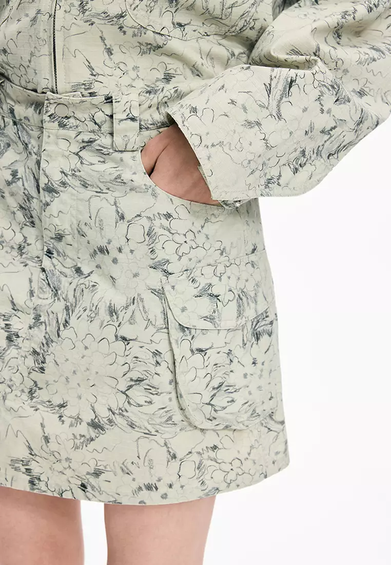 Cotton Pattern Element A-line Short Skirt