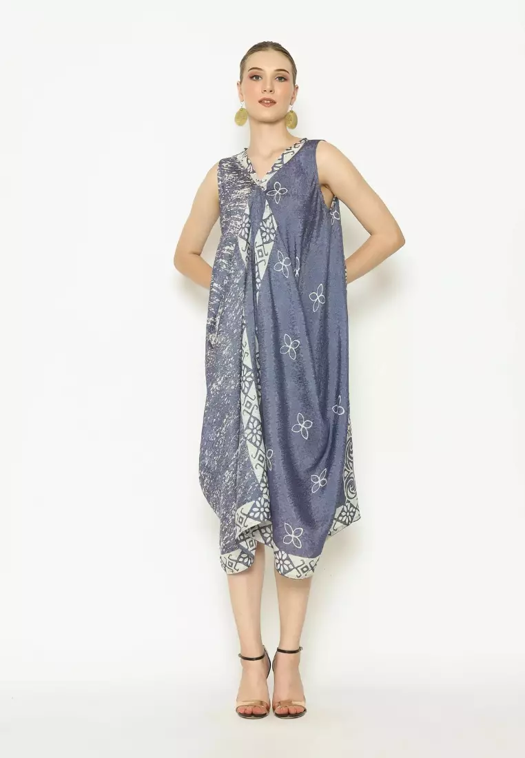 Rinjanie Batik - Dress 4 Sisi Awan Sahaja - Batik Megamendung Kontemporer - Dress Batik Unik - Dress Sleveless Batik - Dress Batik Kekinian - Batik Cap Mix - HKNS - AS