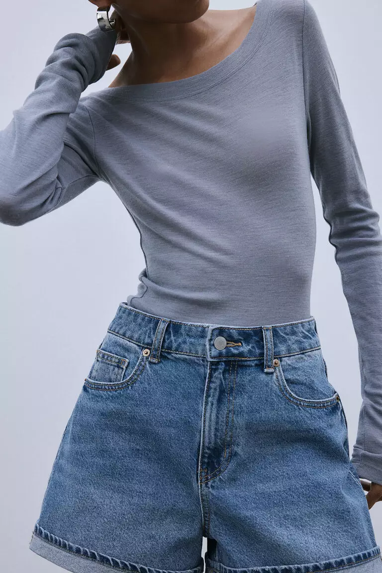 High-waisted denim shorts