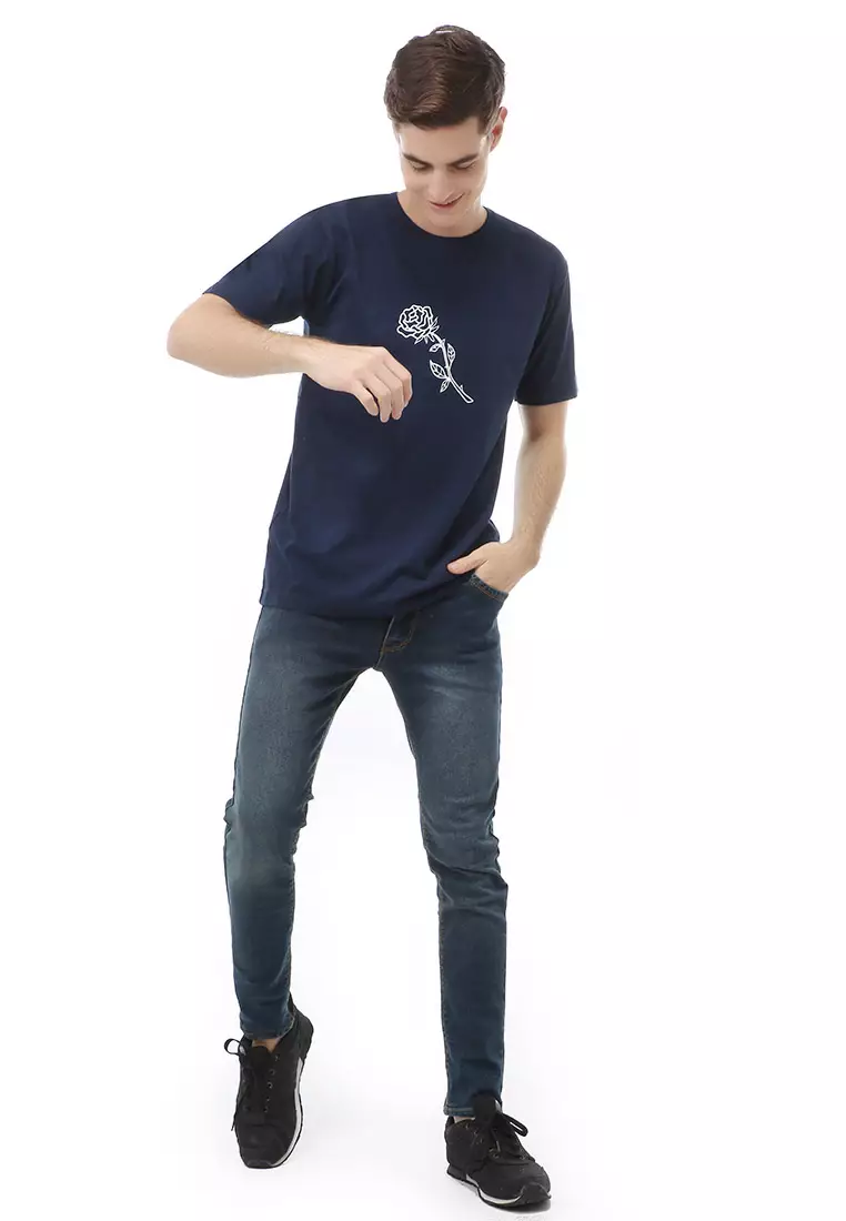 Jack T-Shirt Atasan Kasual Kaos Pria Rose Motive Lengan Pendek Material Cotton ORIGINAL - Navy