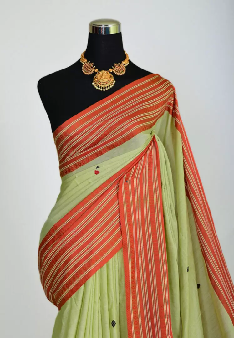 Orange - Mercerized Cotton Ilkal Saree with Border 18