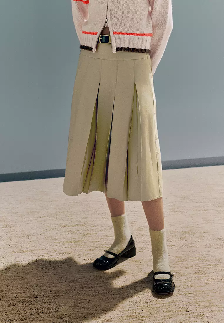 UR春季新款女装都市时髦气质风A字显瘦百褶半裙UWU540011