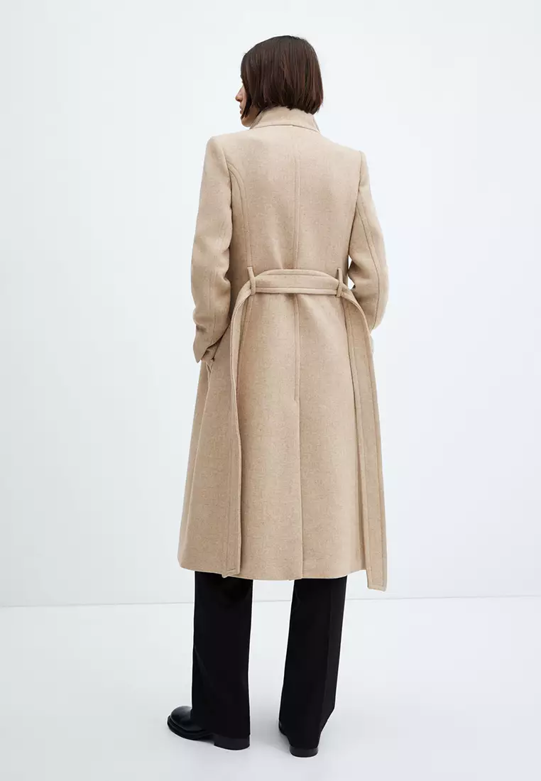 Mango Woollen Coat With Belt ZALORA