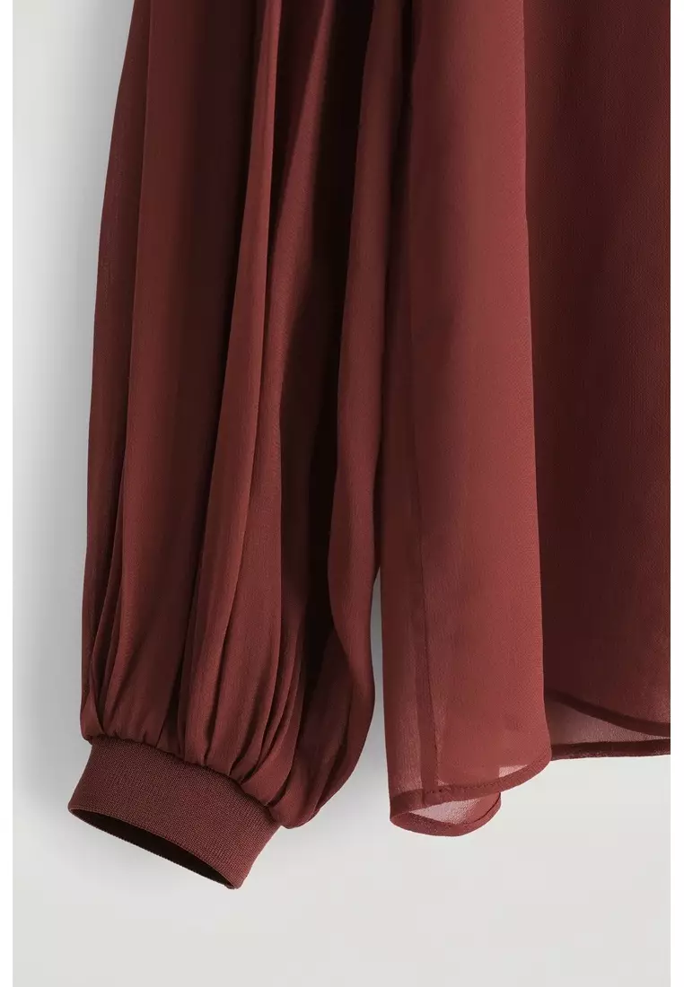 SHEER BALLOON-SLEEVE BLOUSE