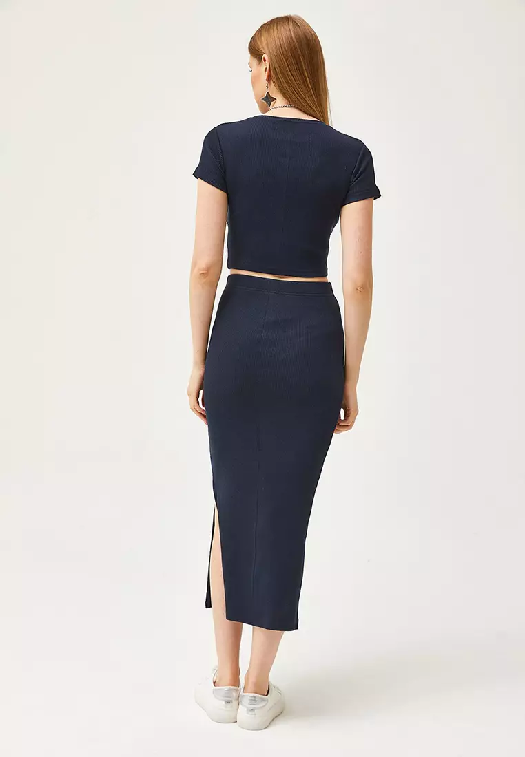 Fitted Rib Crop Top & Slit Skirt Set