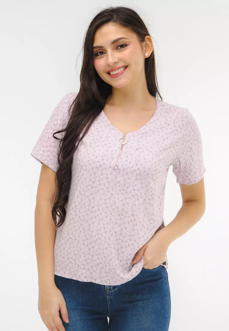 Woven Printed Rayon Short Sleeves Blouse