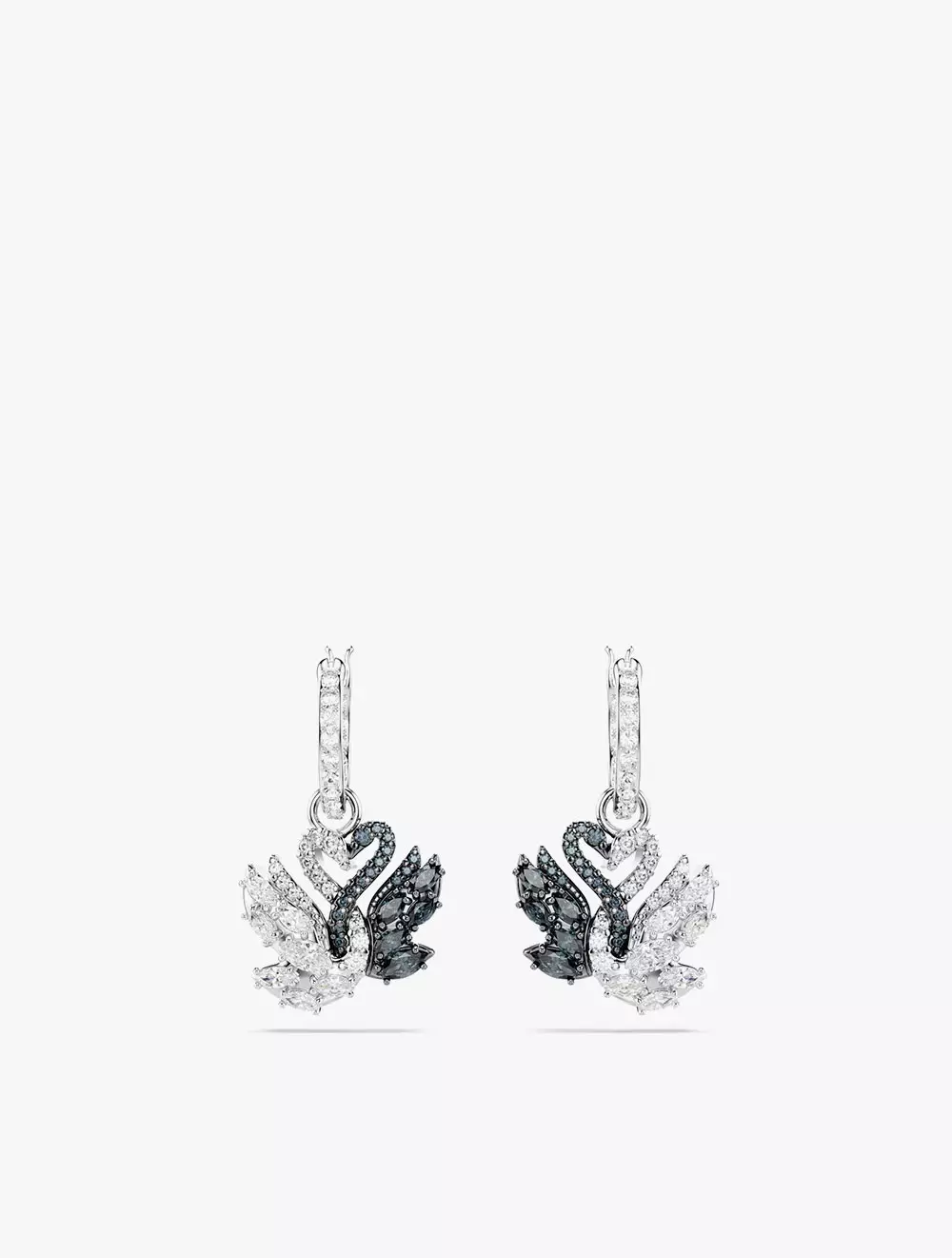 Swan Drop Earrings, Swan, Black, Mixed Metal Finish