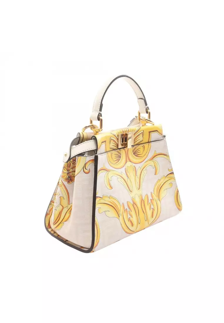 Pre-Loved Fendi FENDI × VERSACE FENDACE fenderche Ｍini Peekaboo Handbag leather white yellow 2WAY
