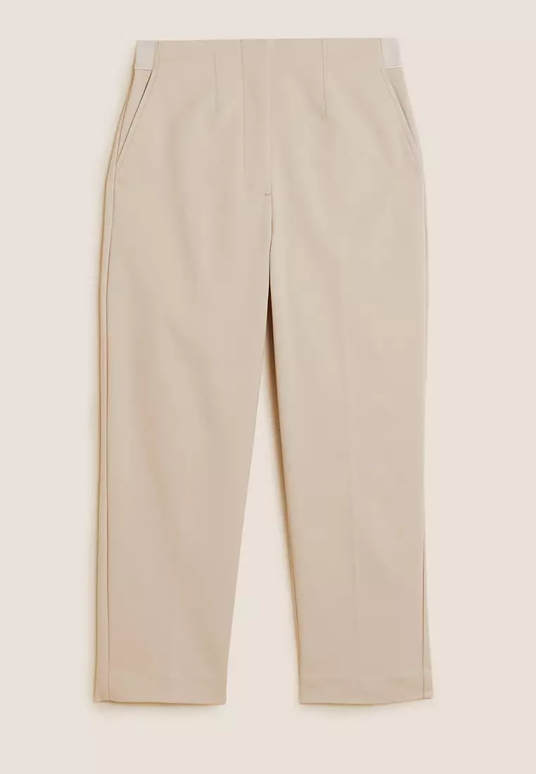 Cotton Blend Slim Fit Cropped Trousers