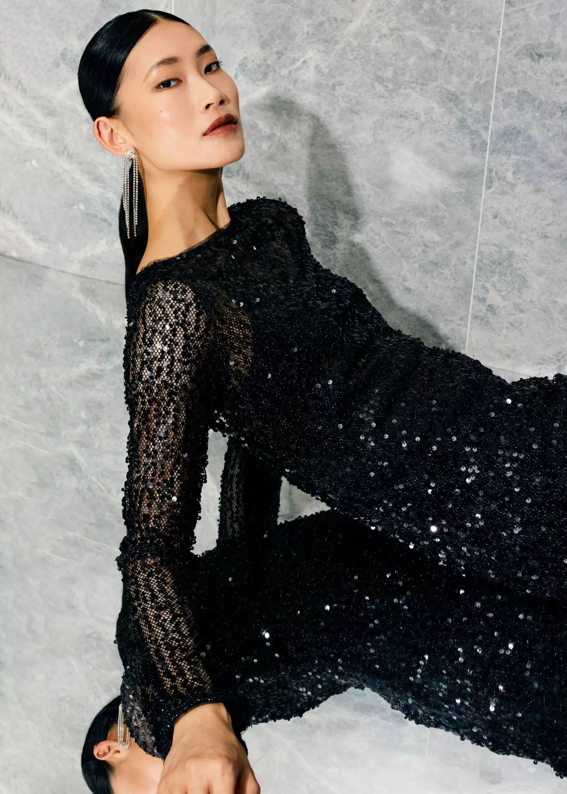 Dress Wanita - Sequinned Boat Neck Shift Mini Dress