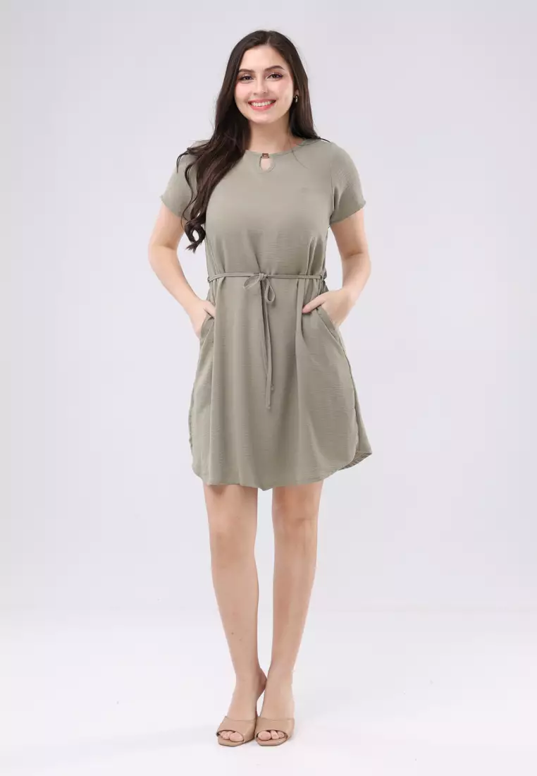 Wrinkles Linen Short Sleeves Dress